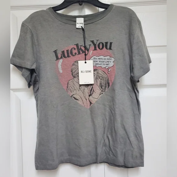 Re/Done Lucky You Classic Tee/Grey Haze - Picture 2 of 7